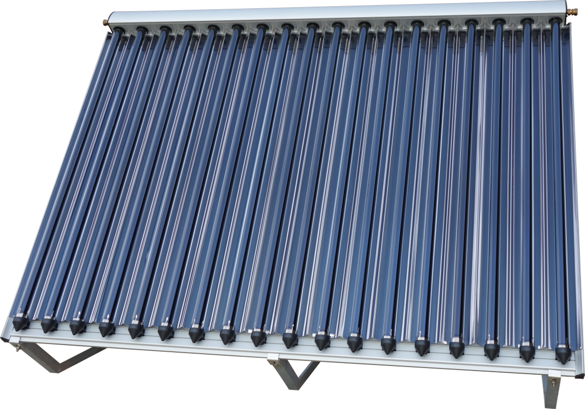Front view of the CPC1518 solar collector with the optional horizontal roof mounting kit.