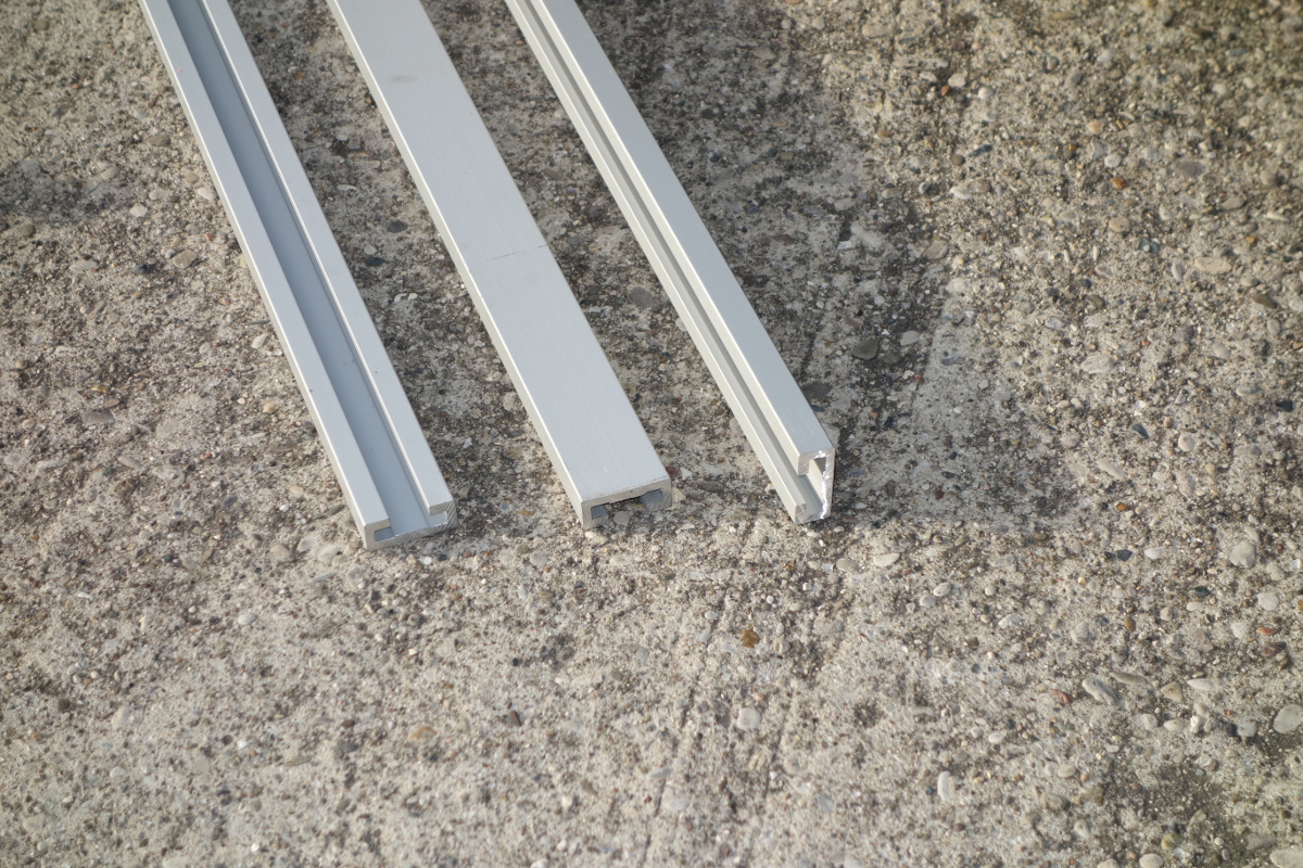Close up of slotted mounting rails.